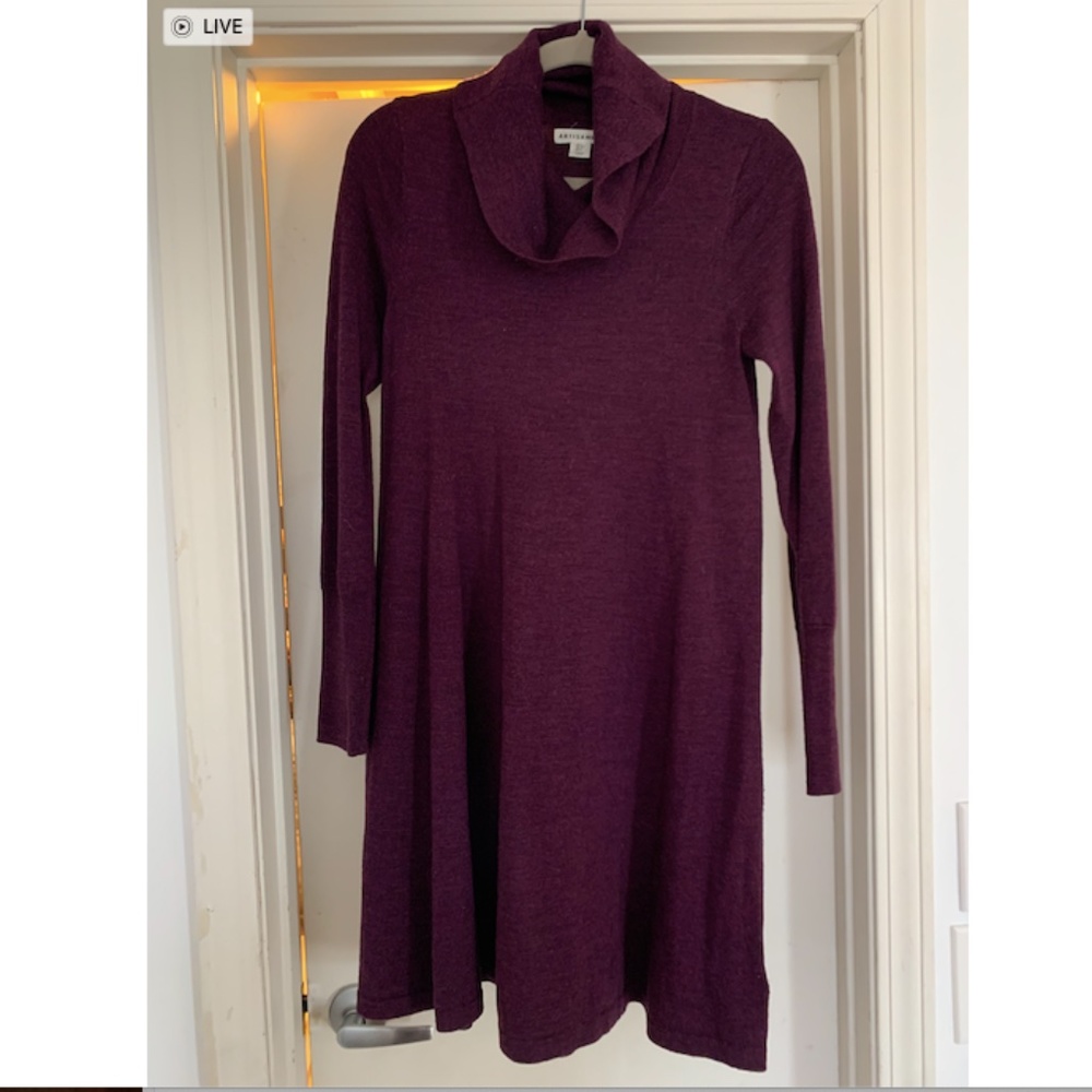 Maroon Merino Wool Cowl Neck Sweater Dress